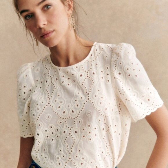 Sezane White Eyelet Blouse - Picture 3 of 9